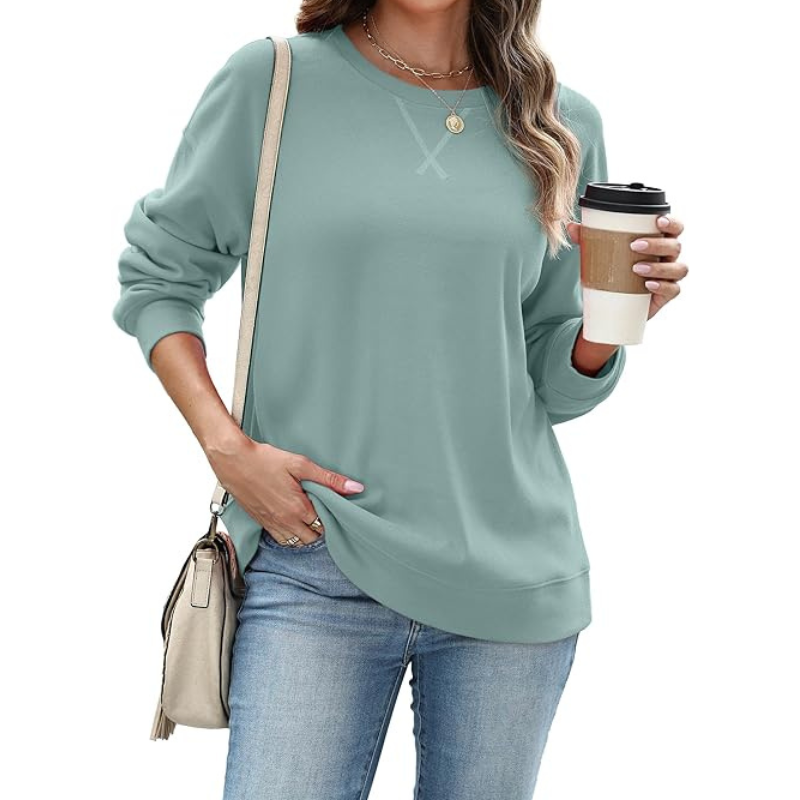 Womens Crew Neck Sweatshirt Loose Pullover Long Sleeve Shirts