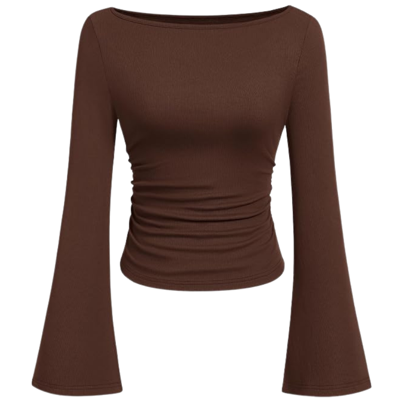 Ribbed Crop Top With Long Bell Sleeve For Women