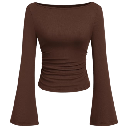 Ribbed Crop Top With Long Bell Sleeve For Women