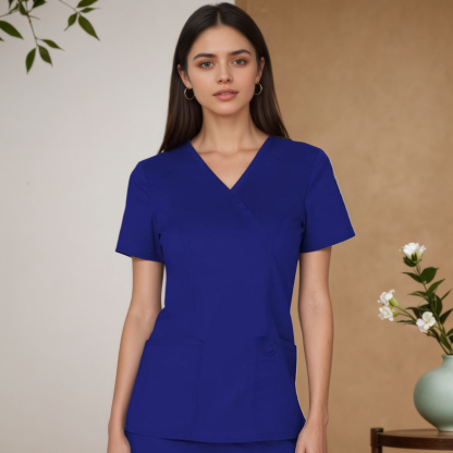 Women Scrubs Mock Wrap Top With 3 Pockets