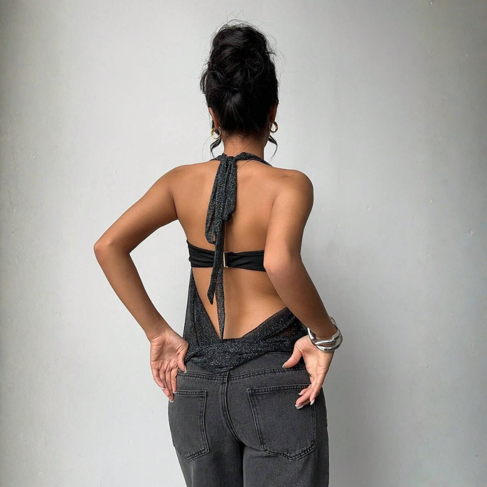 Tank Top Metallic Modern Halter Metal Decor Dates Formal For Women