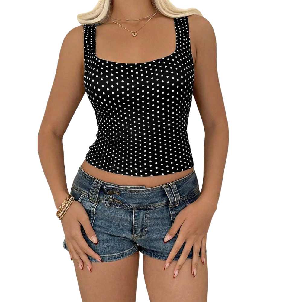 Polka Dot Knit Sleeveless Tank Top For Summer Outings