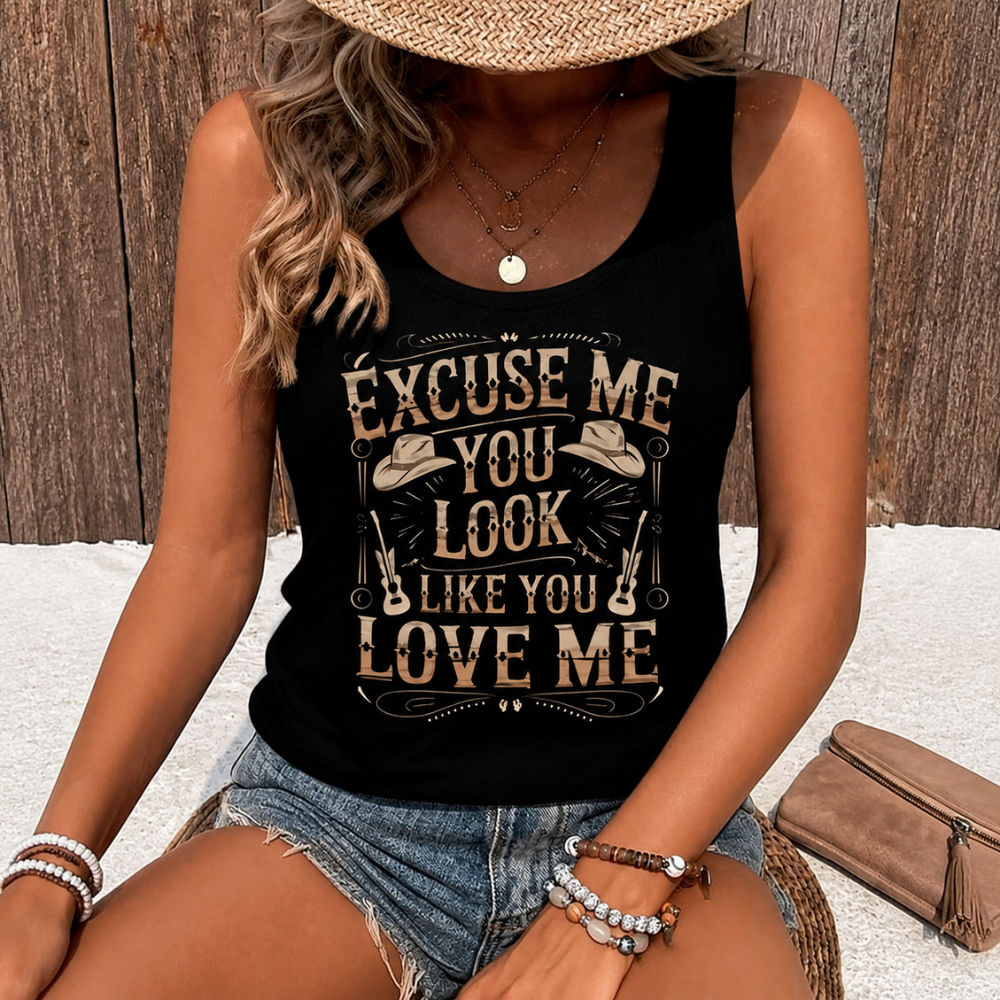 Retro Western Slogan Printed Crew Neck Casual Summer For Women