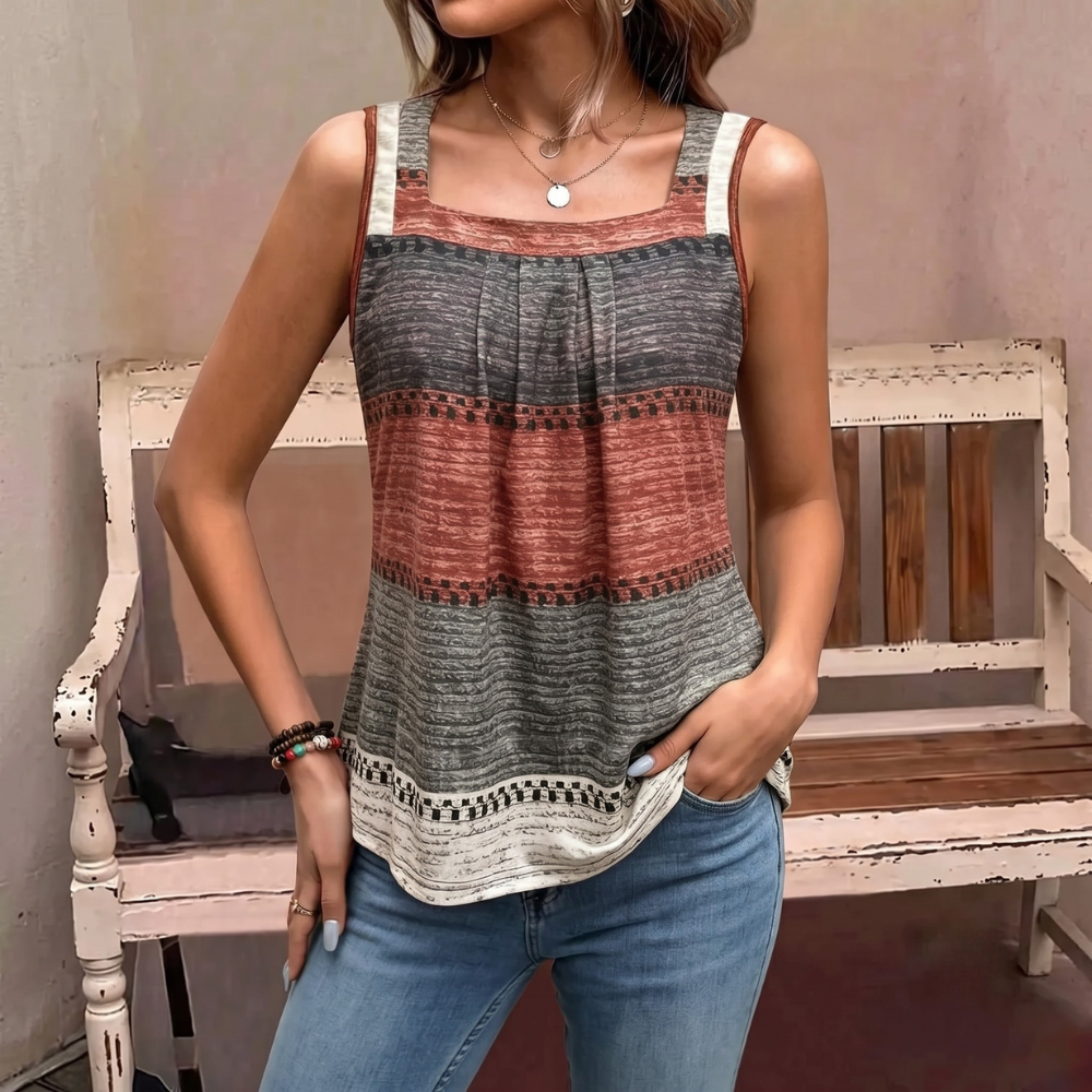 Summer Boho Striped Contrast Tank Top for Women
