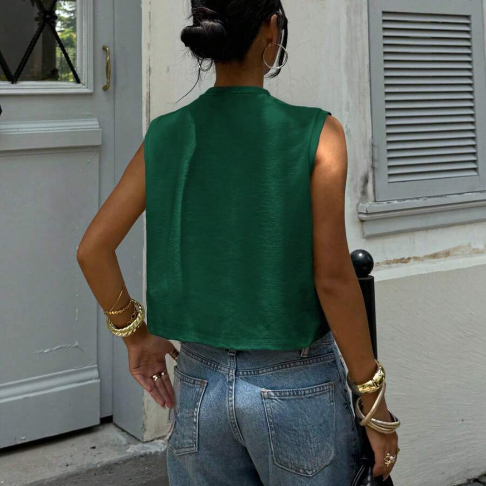 Casual Round Neck Cropped Tank Top