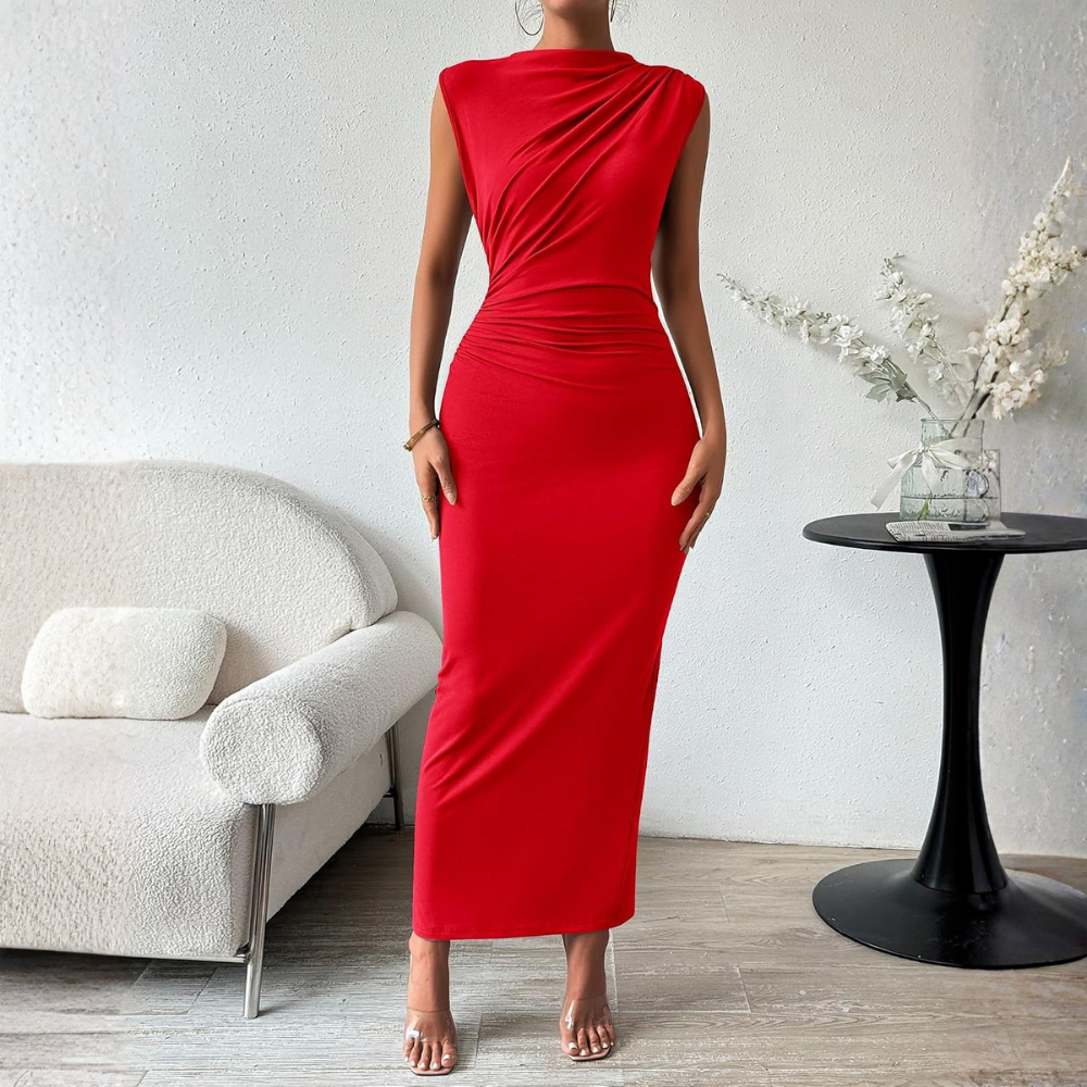 Solid Colored Sleeveless Maxi Dress With Side Slit 