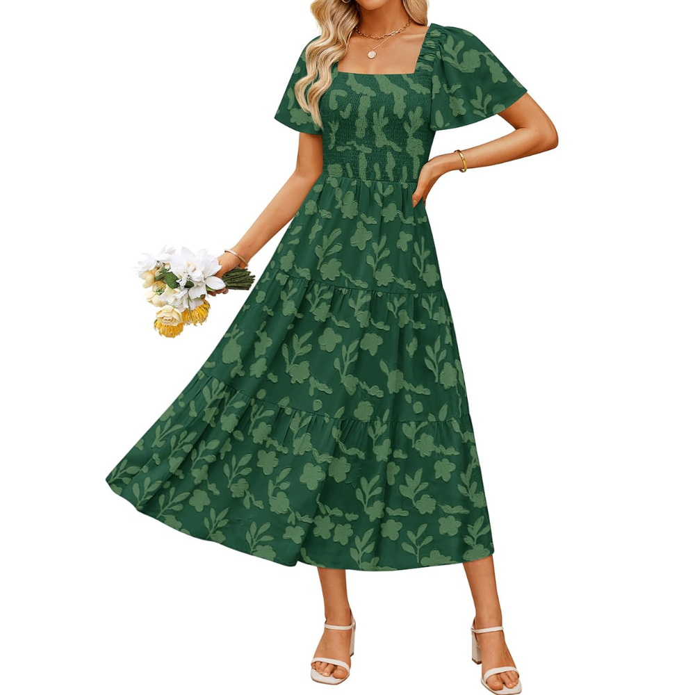 Boho Floral Flowy Midi Vacation Dress For Women
