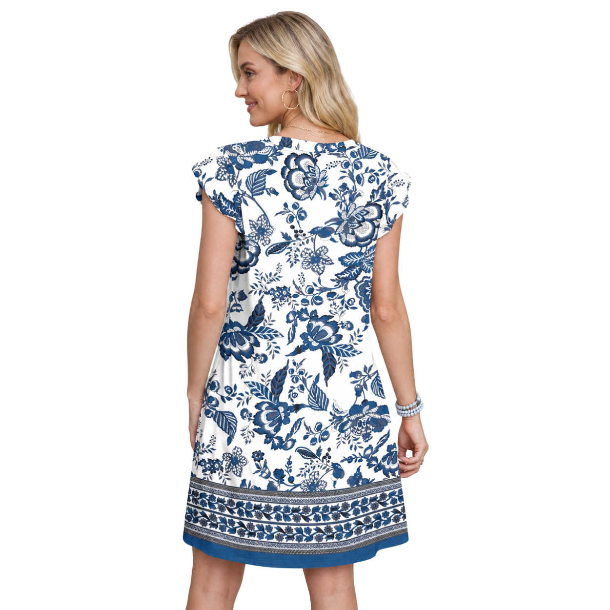 Casual Ruffle Sleeve Swing Dress With Pockets For Women