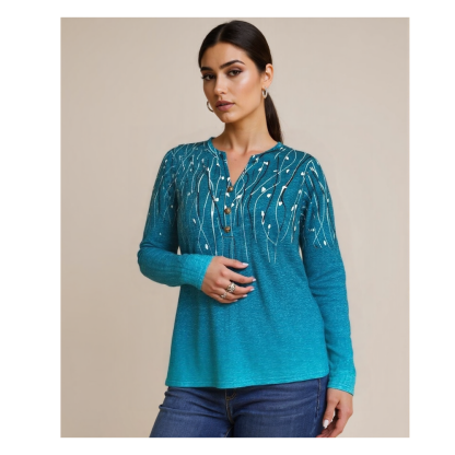 Women Long Sleeve Button Front Pullover Sweatshirt