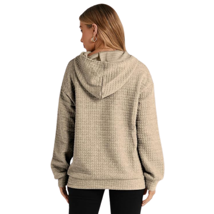 Casual Long Sleeve Drawstring Waffle Pullover Hoodie