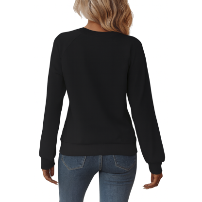 Casual Long Sleeve V Neck Loose Fit Pullover Sweatshirts