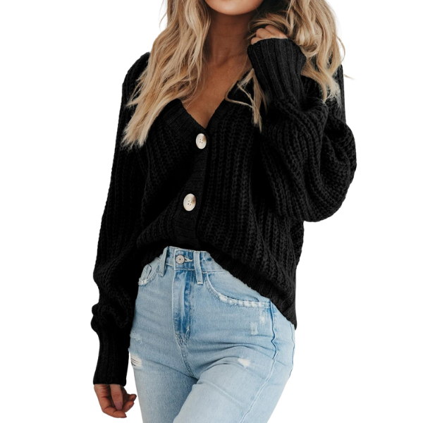 Women's Chunky Knit Open Front Sweater Long Sleeve Button Loose Short Cardigan Outerwear Coats