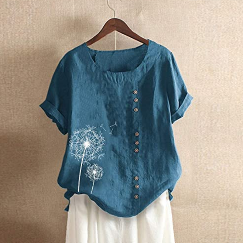 Dandelion Patch Button Summer Blouse-Comfy Blouse