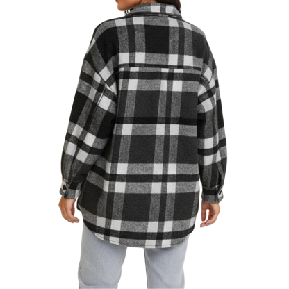 Women’s Plaid Flannel Shacket – Cozy Long Sleeve Button Down Shirt Jacket with Pockets for Fall