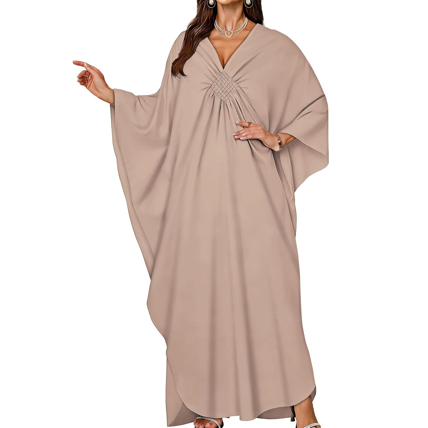 Flowy Smocked Front Kaftan Maxi Dress for Women