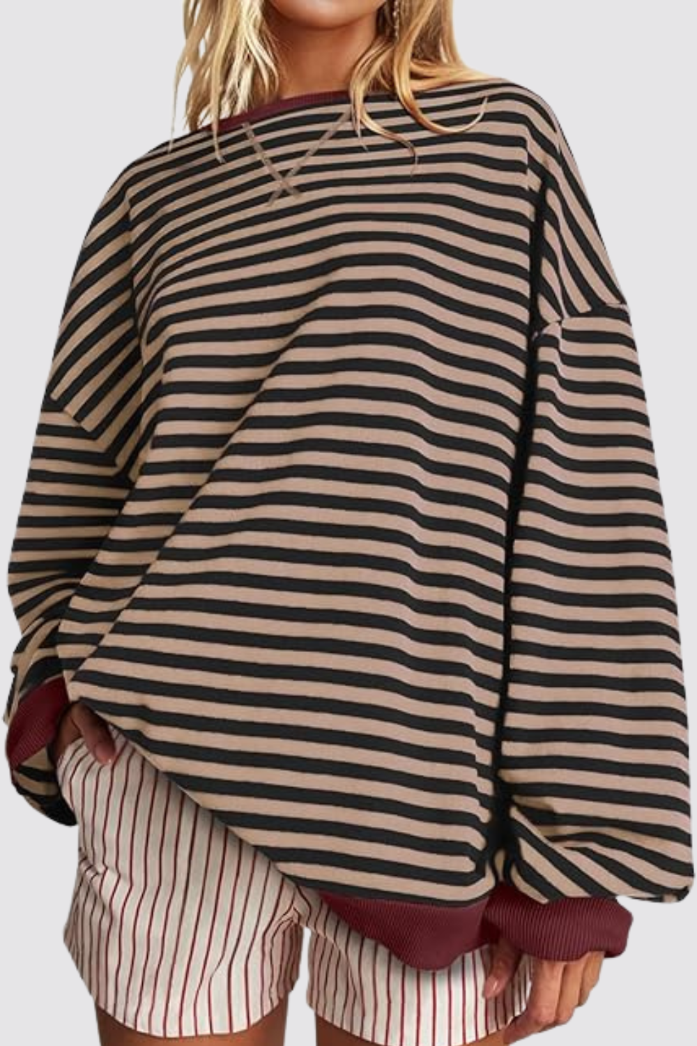 Oversized Striped Crewneck Pullover Long Sleeve Sweatshirt