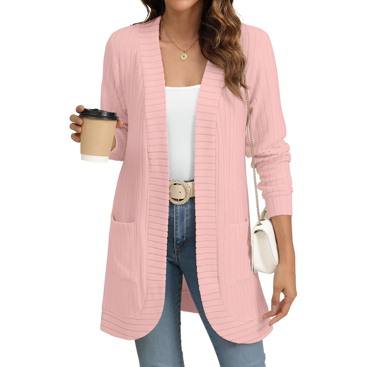 Women Long Sleeve Open Front Cardigan Casual Lightweight Long Cardigans Loose Knit Outwear with Pockets
