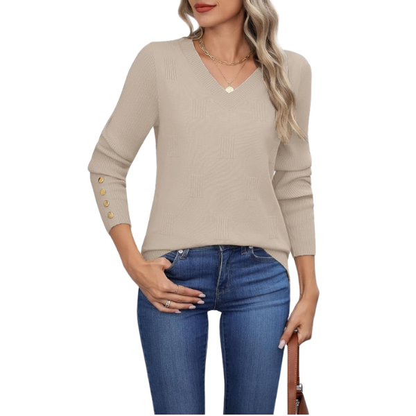 V Neck Sweaters Shirts Long Sleeve Lightweight Ribbed Knit Pullover Sweater Blouse Tops with Buttons Oufits