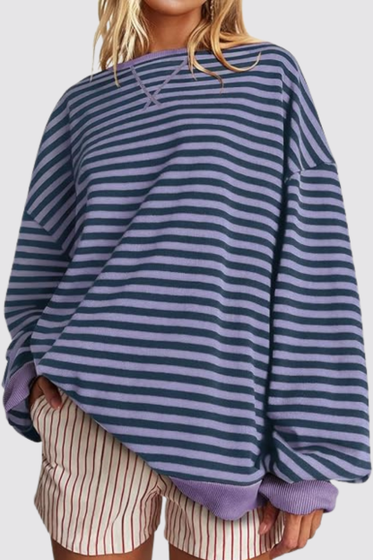 Oversized Striped Crewneck Pullover Long Sleeve Sweatshirt