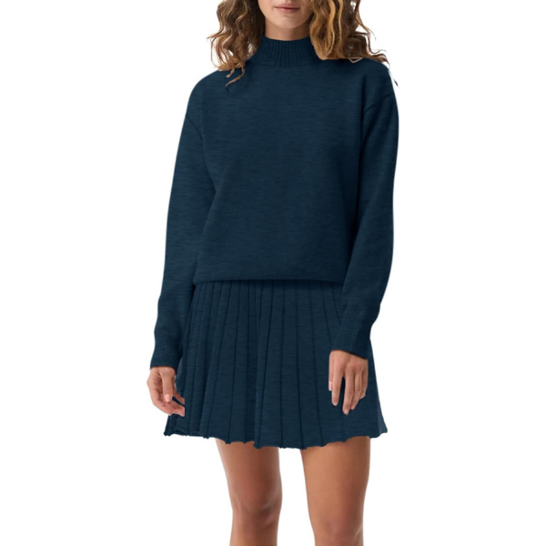 Women's Two Piece Outfits Turtleneck Long Sleeve Ribbed Knit Tops Pleated Mini Skirt 2026 Casual Sweater Sets