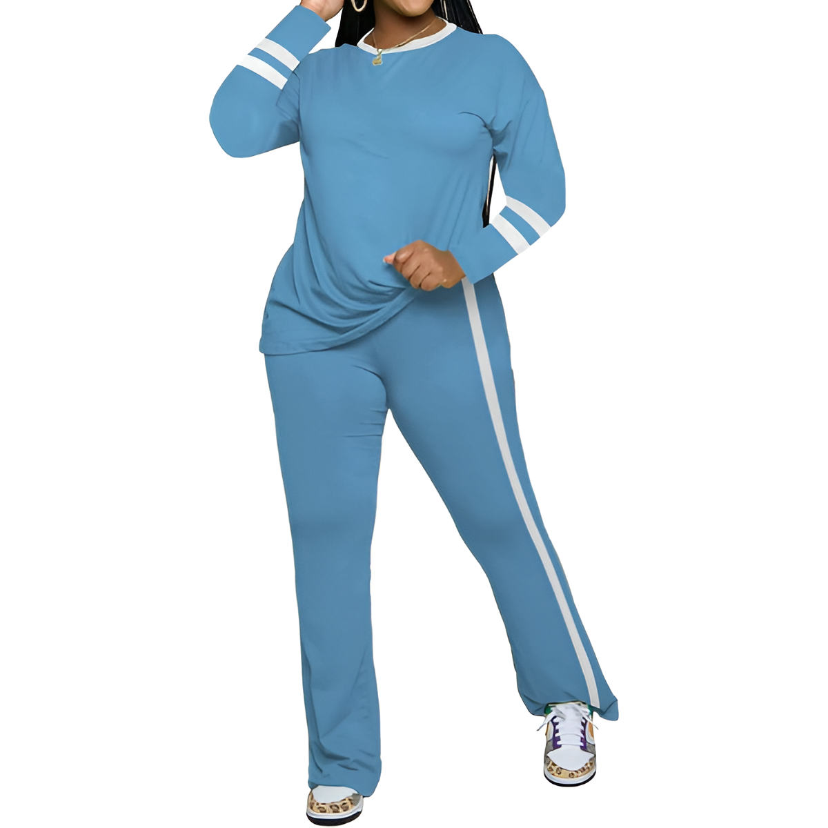 Two Piece Lounge Sets For Women With Long Sleeve Casual Top And Flare Pants