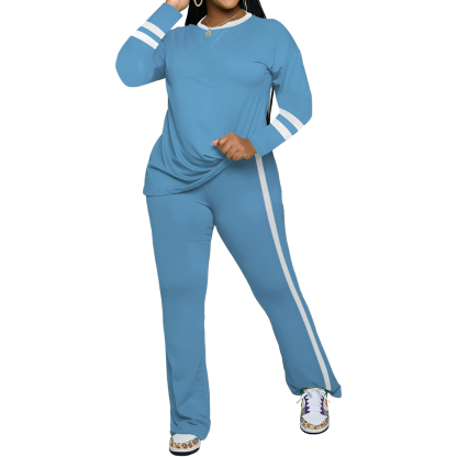 Two Piece Lounge Sets For Women With Long Sleeve Casual Top And Flare Pants