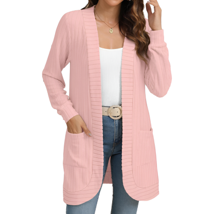 Women Long Sleeve Open Front Cardigan Casual Lightweight Long Cardigans Loose Knit Outwear with Pockets