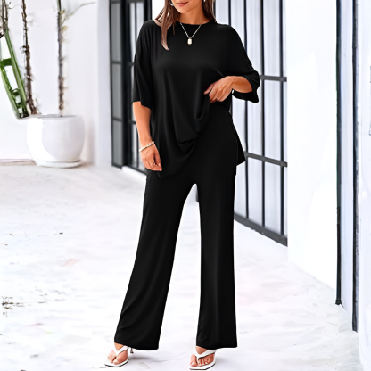 2 Piece Summer Lounge Set With Short Sleeve Top And Pants For Women