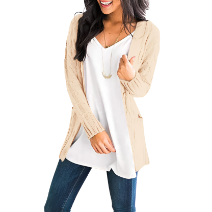 Cable Knit Button Front Open Cardigan