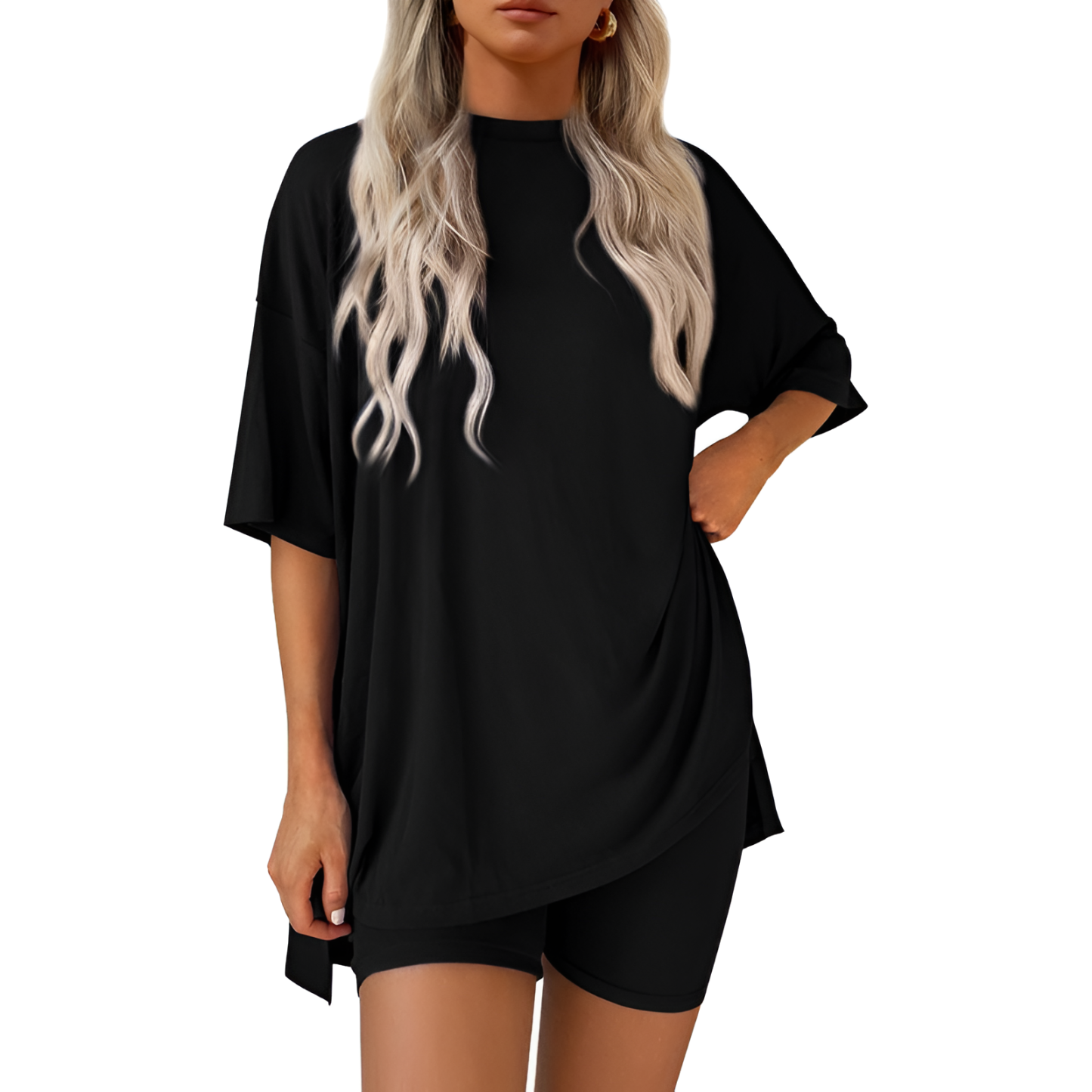 Two Piece Lounge Sets For Women With Oversized T Shirt And Biker Shorts