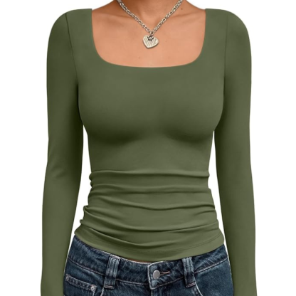 Womens Long Sleeve Shirts Crop Tops Fall Fashion