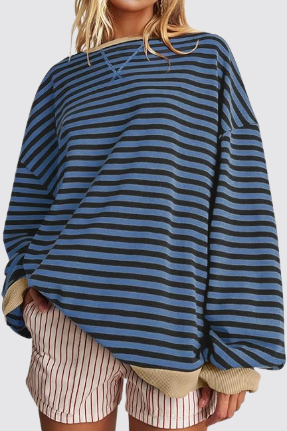 Oversized Striped Crewneck Pullover Long Sleeve Sweatshirt