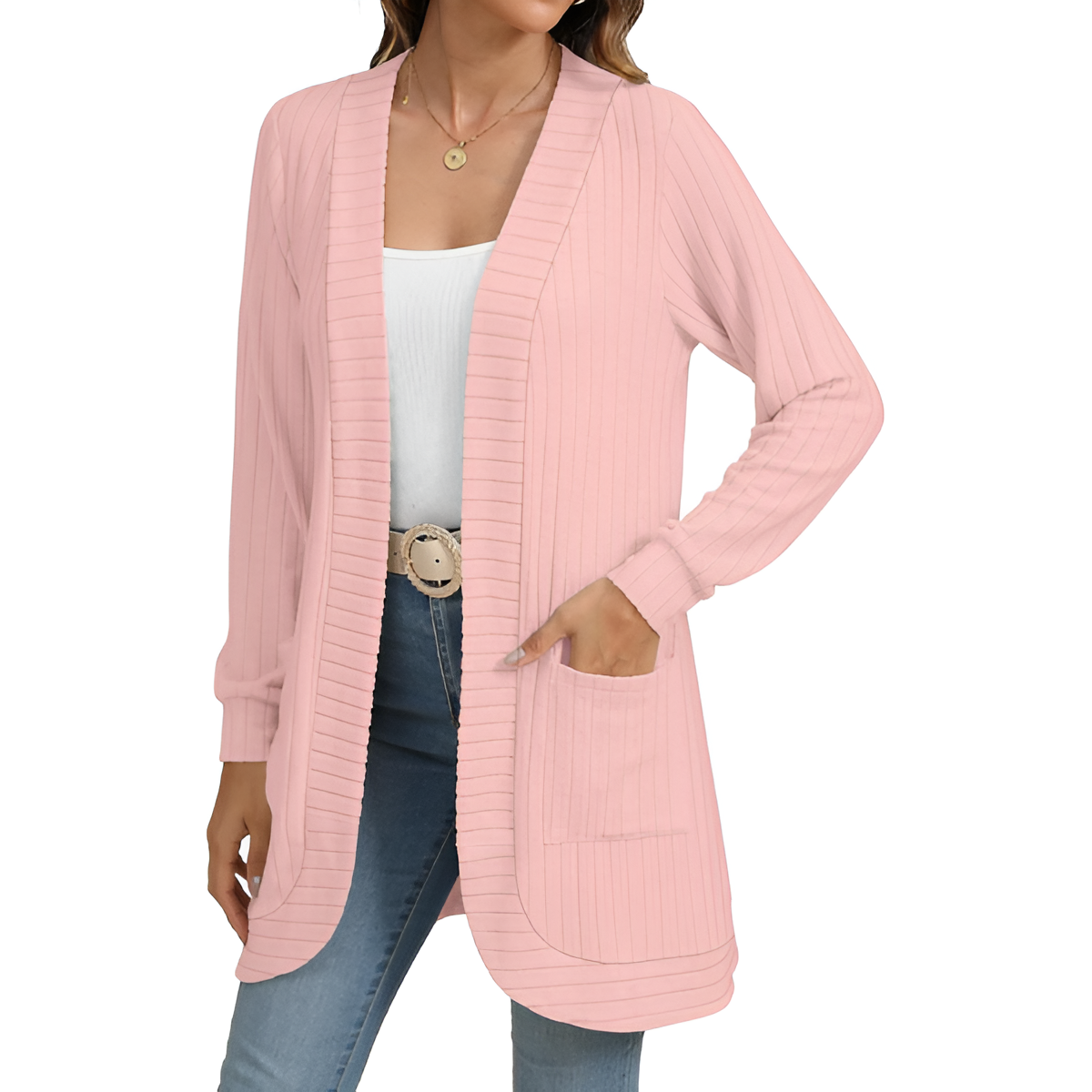 Women Long Sleeve Open Front Cardigan Casual Lightweight Long Cardigans Loose Knit Outwear with Pockets