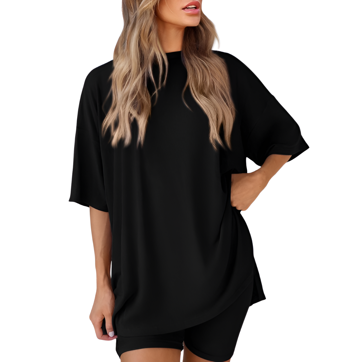 Two Piece Lounge Sets For Women With Oversized T Shirt And Biker Shorts