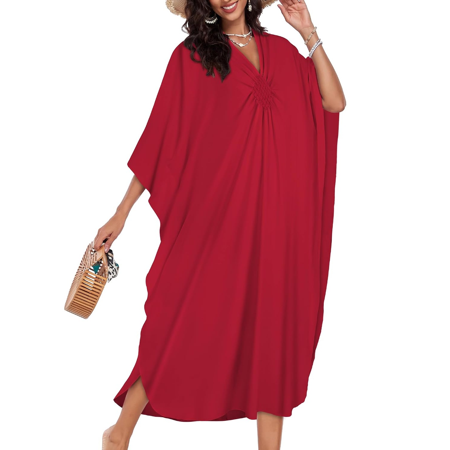 Flowy Smocked Front Kaftan Maxi Dress for Women