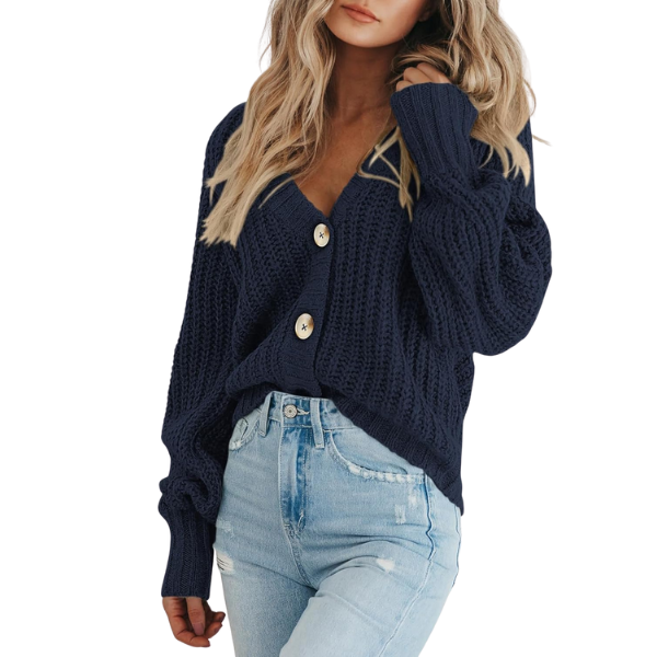 Women's Chunky Knit Open Front Sweater Long Sleeve Button Loose Short Cardigan Outerwear Coats
