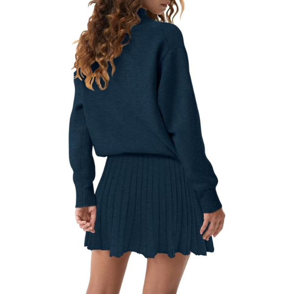 Women's Two Piece Outfits Turtleneck Long Sleeve Ribbed Knit Tops Pleated Mini Skirt 2026 Casual Sweater Sets