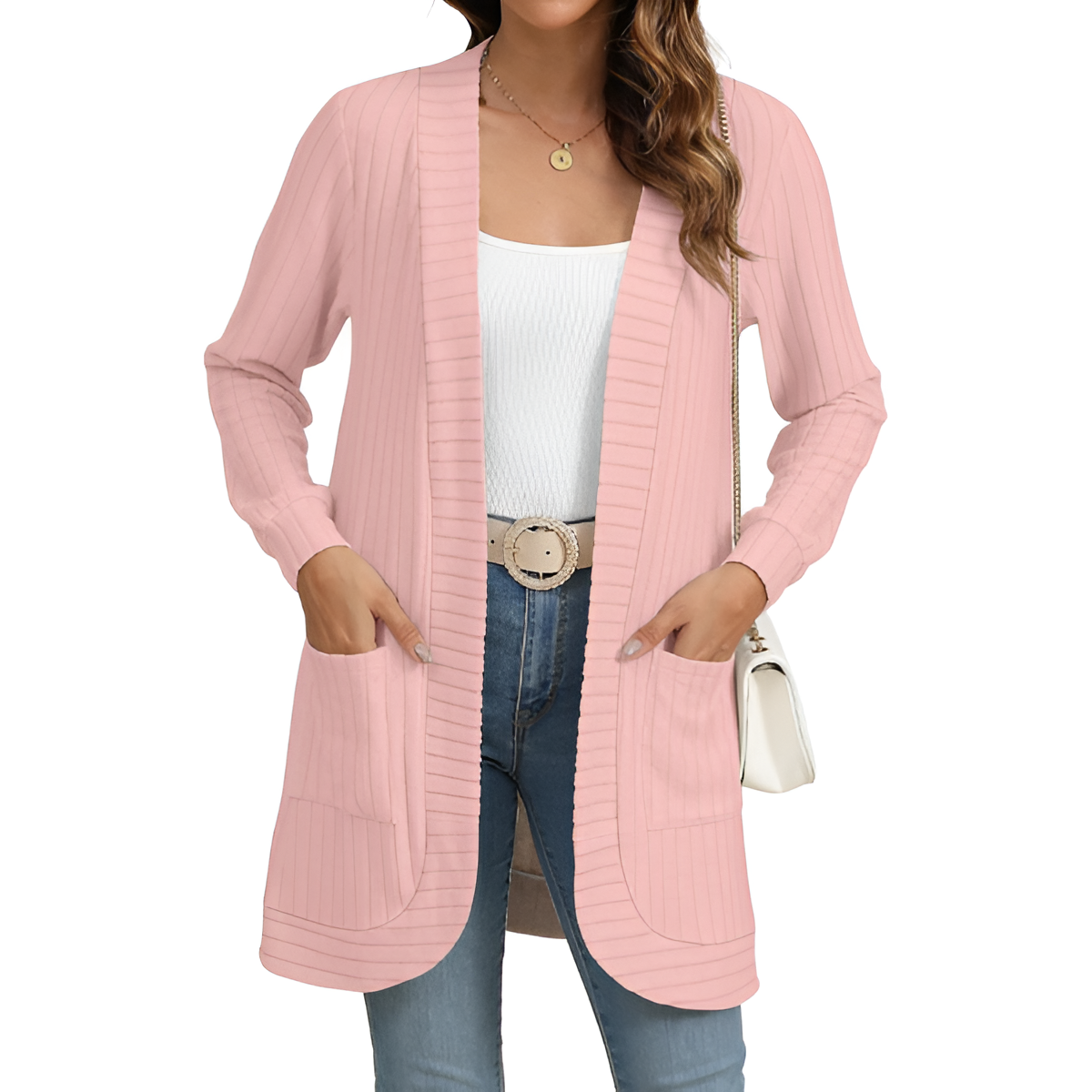 Women Long Sleeve Open Front Cardigan Casual Lightweight Long Cardigans Loose Knit Outwear with Pockets