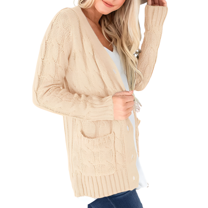 Cable Knit Button Front Open Cardigan