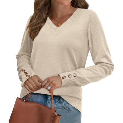 ightweight Sweaters for Women Long Sleeve V Neck Knit Outfits with Decorative Buttons