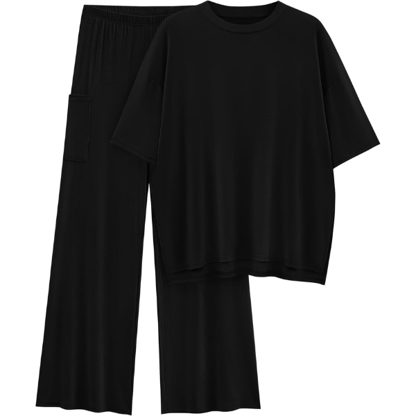 2 Piece Summer Lounge Set With Short Sleeve Top And Pants For Women