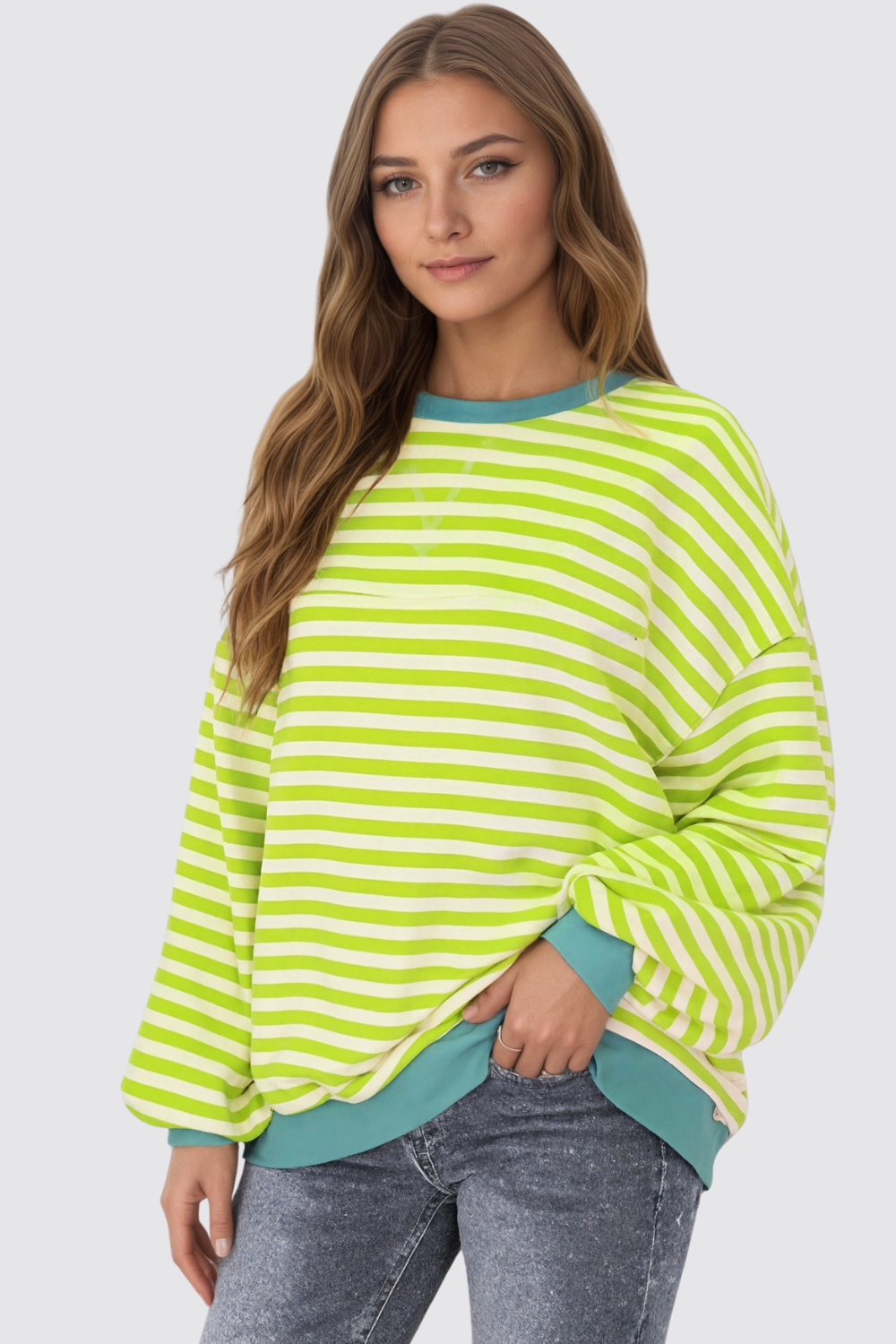 Oversized Striped Crewneck Pullover Long Sleeve Sweatshirt