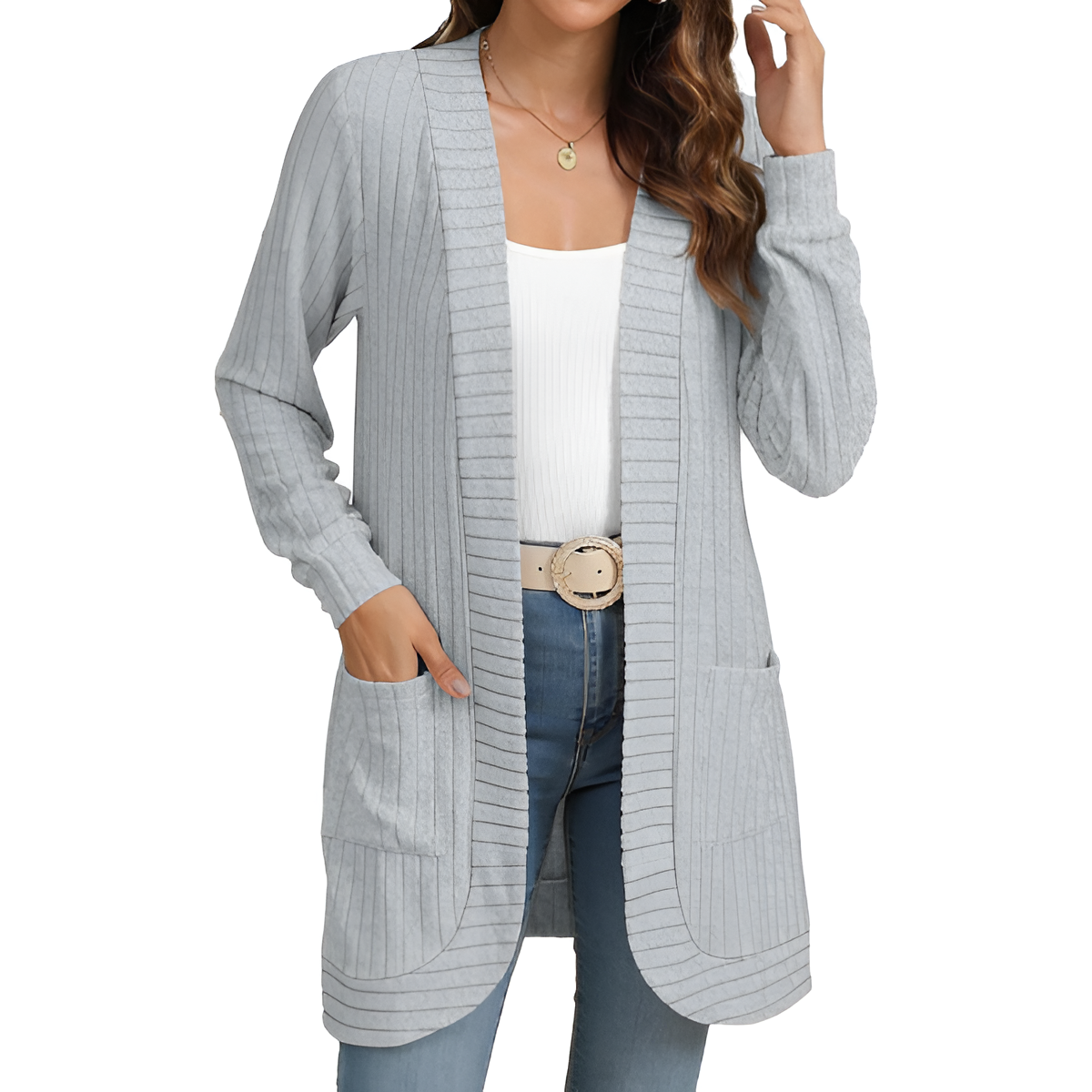 Women Long Sleeve Open Front Cardigan Casual Lightweight Long Cardigans Loose Knit Outwear with Pockets