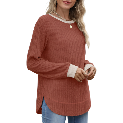 Tunic Tops for Women Loose Fit Dressy Long Sleeve Shirts Womens Sweaters Crew Neck Fall Clothing with Curved Hem