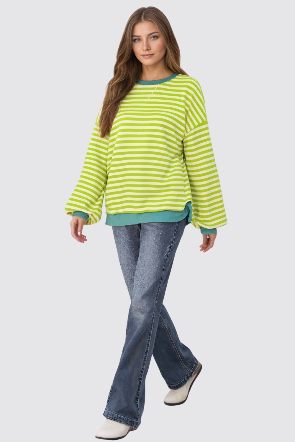 Oversized Striped Crewneck Pullover Long Sleeve Sweatshirt