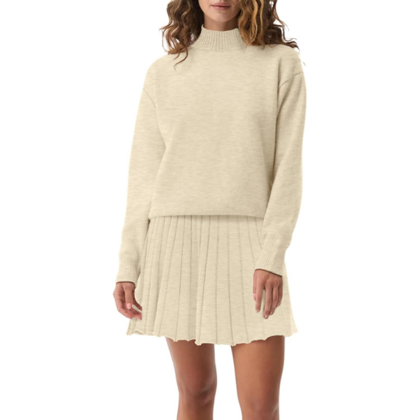 Women's Two Piece Outfits Turtleneck Long Sleeve Ribbed Knit Tops Pleated Mini Skirt 2026 Casual Sweater Sets