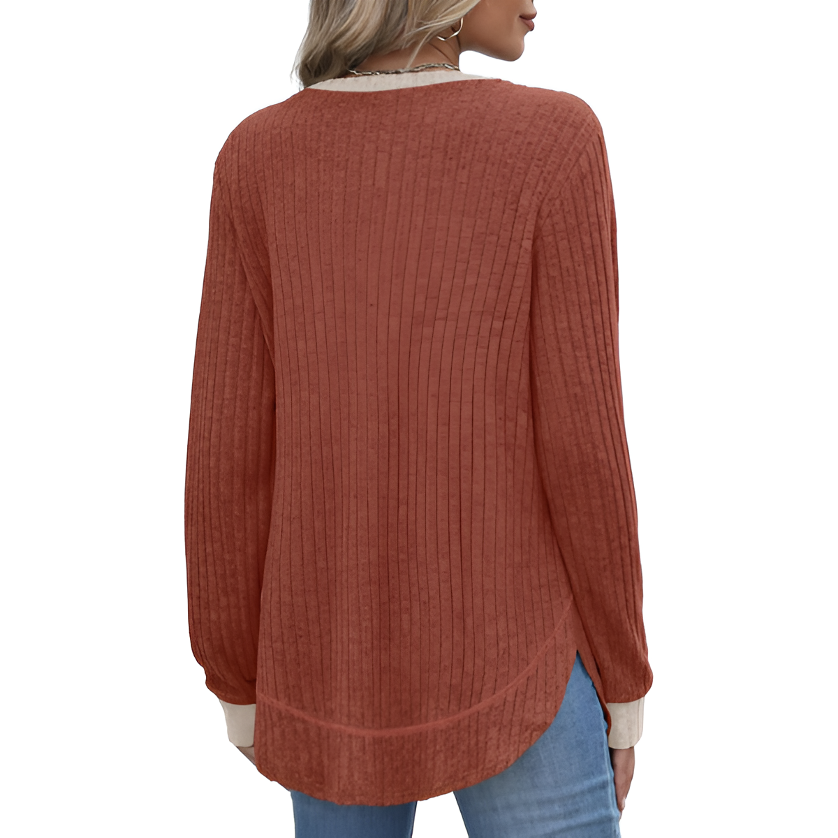 Tunic Tops for Women Loose Fit Dressy Long Sleeve Shirts Womens Sweaters Crew Neck Fall Clothing with Curved Hem