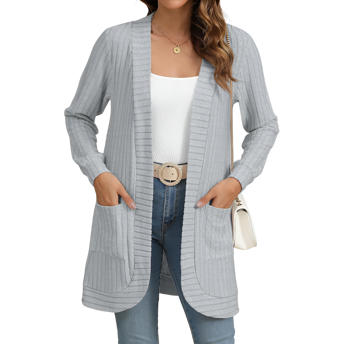 Women Long Sleeve Open Front Cardigan Casual Lightweight Long Cardigans Loose Knit Outwear with Pockets