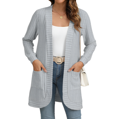 Women Long Sleeve Open Front Cardigan Casual Lightweight Long Cardigans Loose Knit Outwear with Pockets