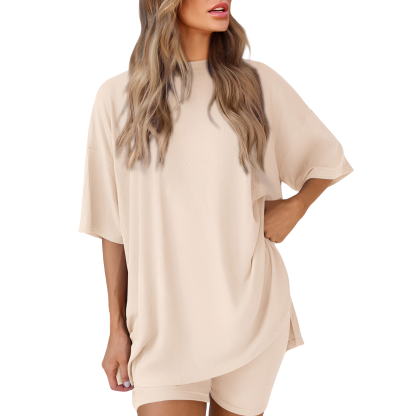 Two Piece Lounge Sets For Women With Oversized T Shirt And Biker Shorts